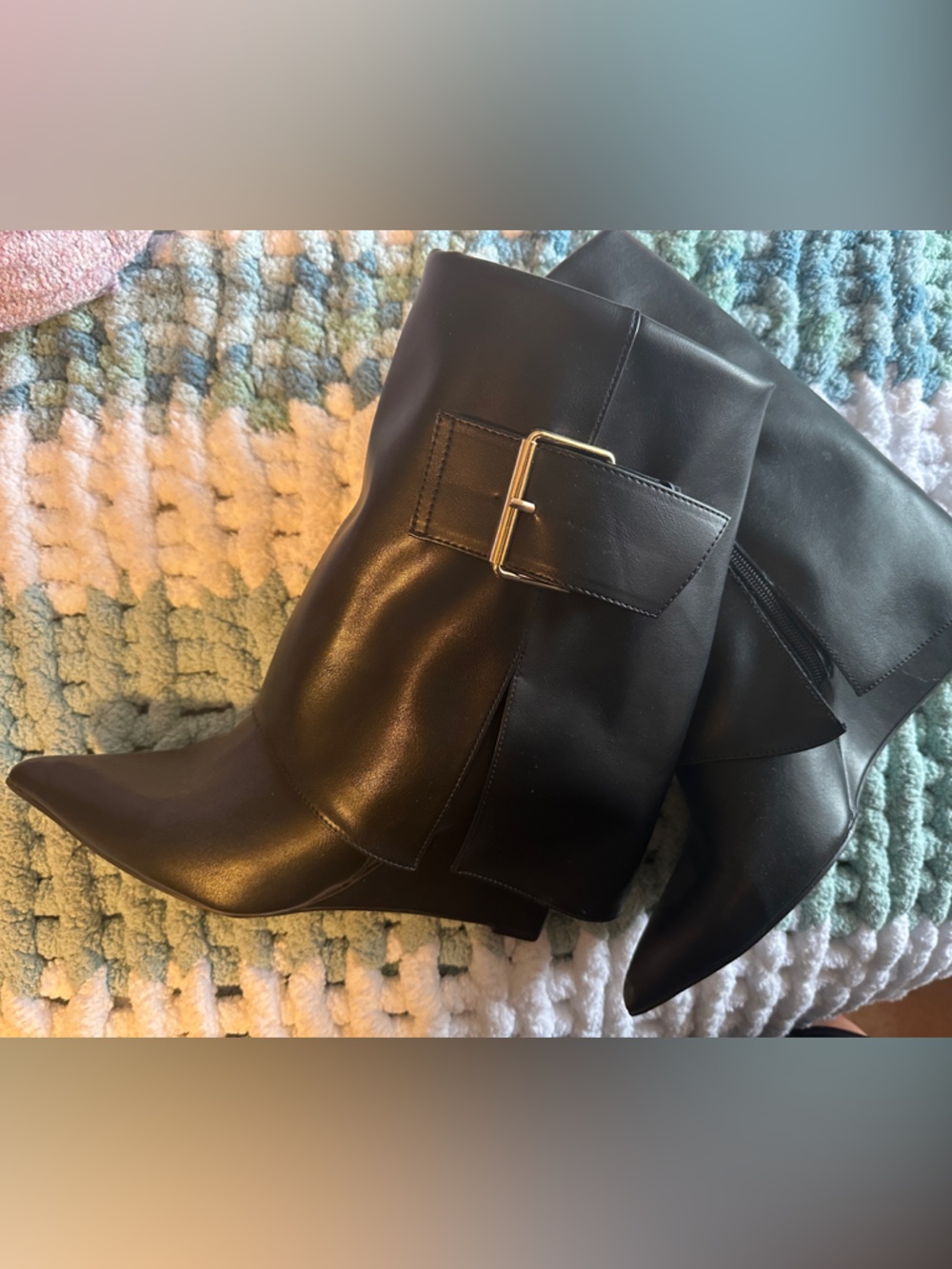 Black Pointed Toe Buckle Boots